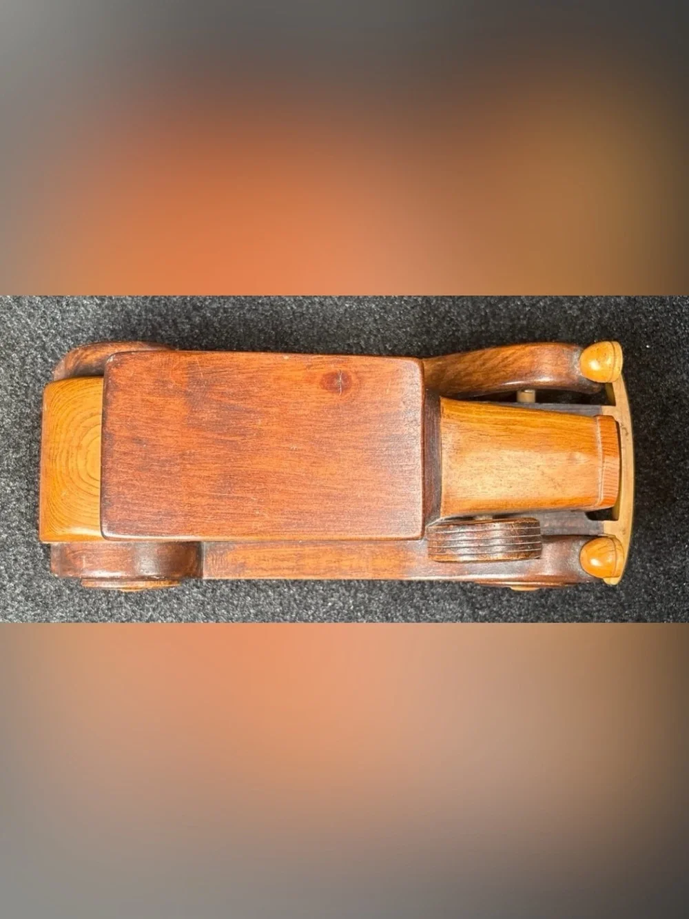 Vintage Handmade Wooden Model T Sedan Car: Two-Tone Artisan Folk Art Toy